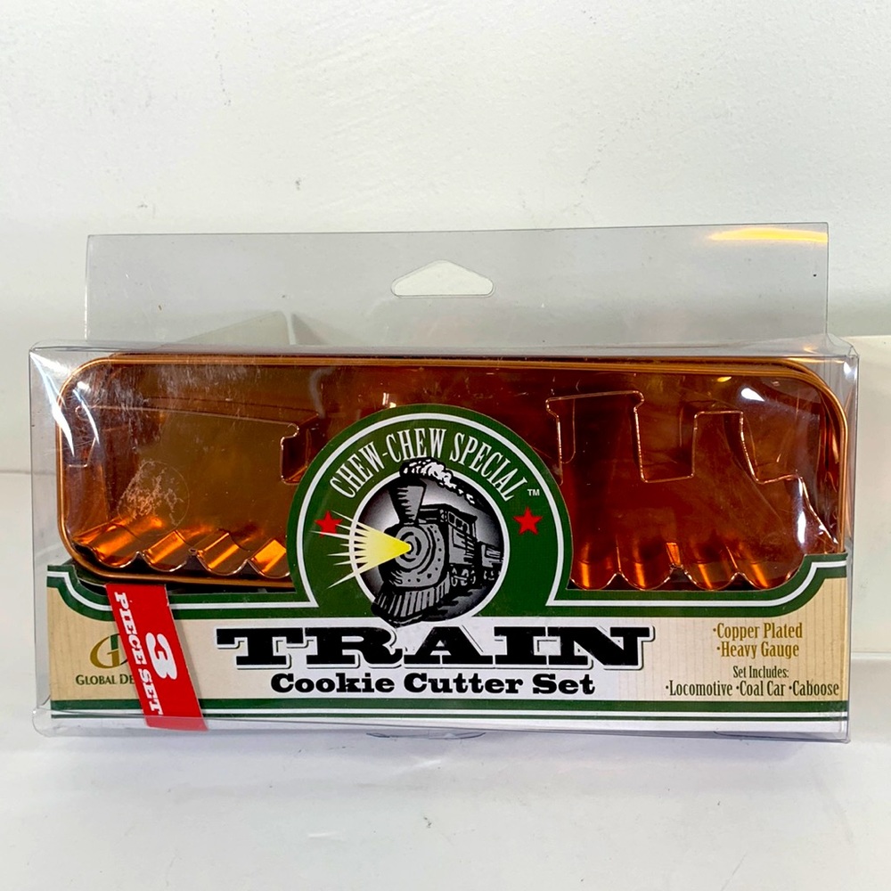 Global Decor Train Cookie Cutter 3 Piece Copper Plated Heavy Gauge Train Set